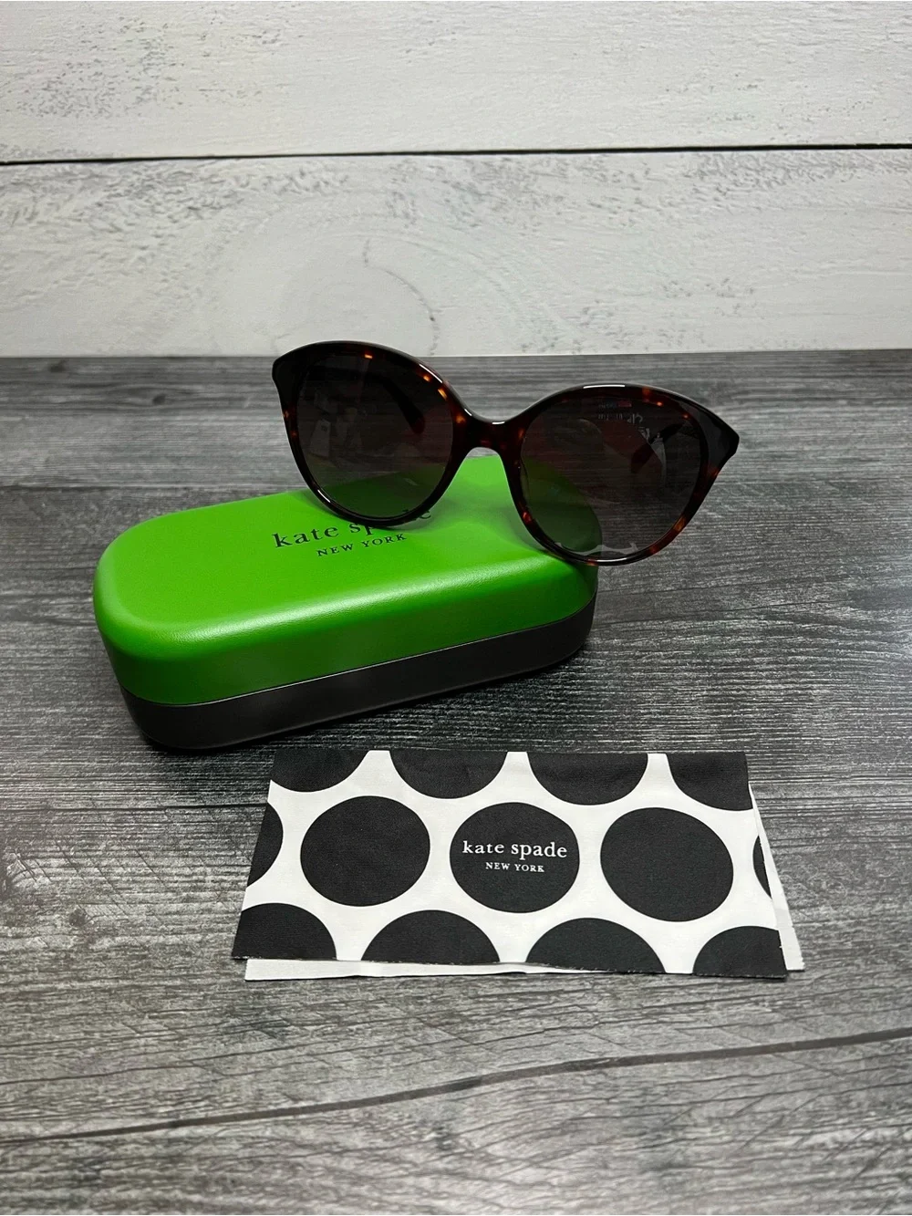 kate spade Tortoiseshell Sunglasses with Lime Green Case